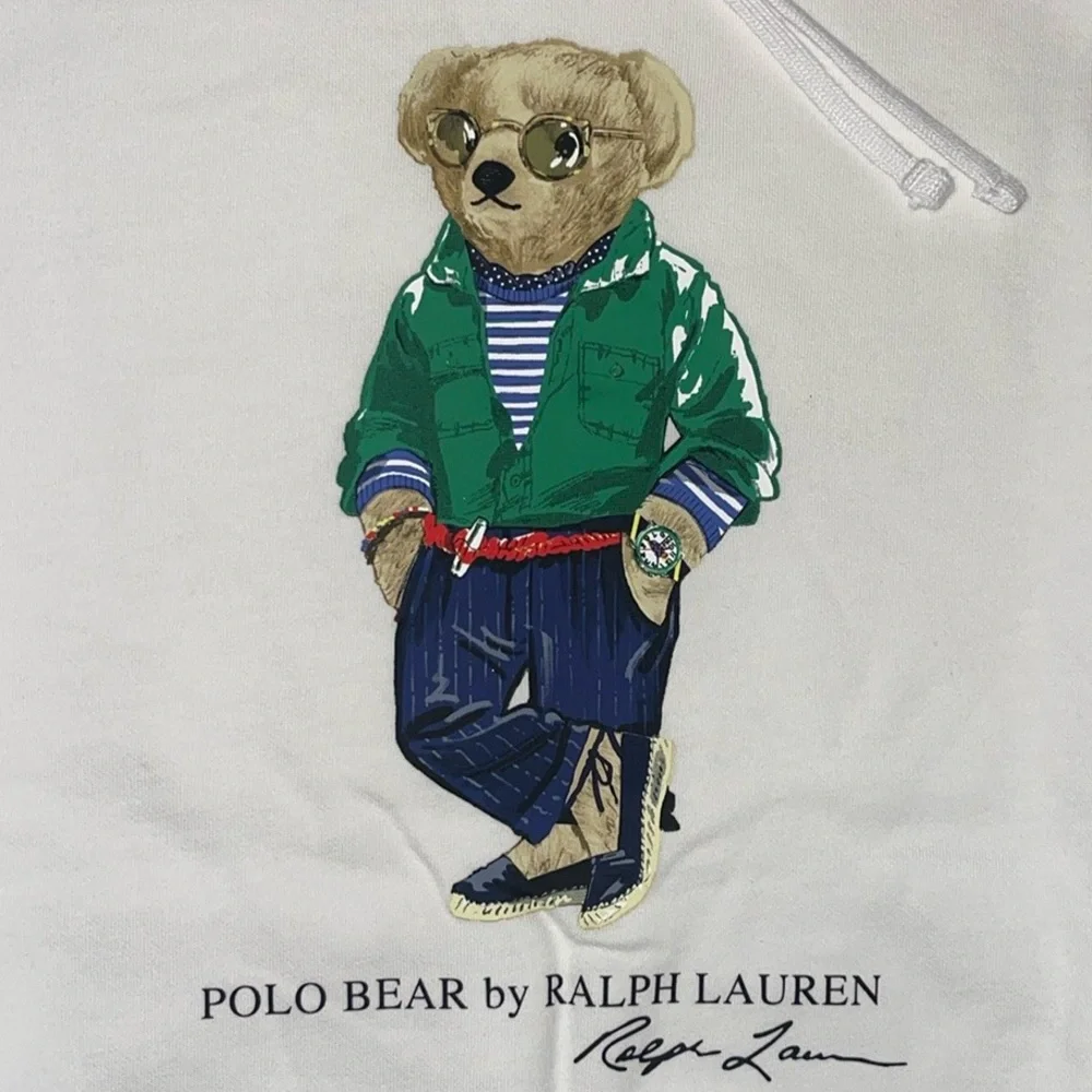 Polo Ralph Lauren Hoodie; Polo Bear -orange/green sleeves w/blue hood Size: L - Picture 2 of 7